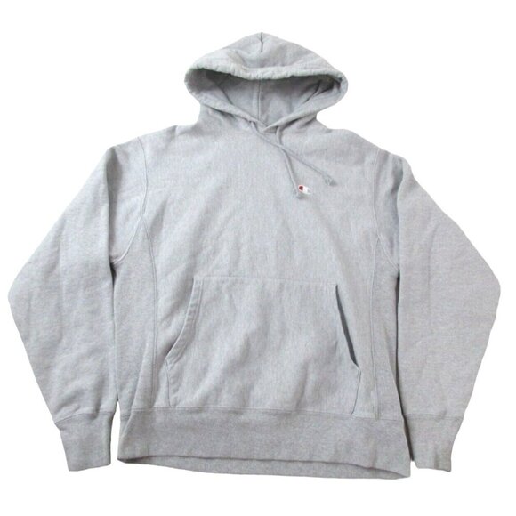 Champion Hoodie Men Gray Fleece Long Sleeve Embroidered Logo Drawstring Pullover - Picture 1 of 11